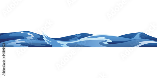 Ocean or sea decorative water wave. Vector horisontal pattern for ui games. Stylized blue waves on white background