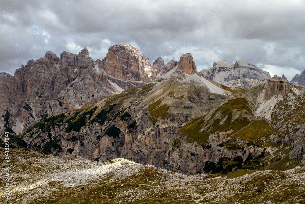 Dolomites.Tre Cime di Lavaredo.
Mountain range in the Eastern Alps. The massif is located in the northeastern part of Italy.
The Dolomites are a popular area for tourism and winter sports.