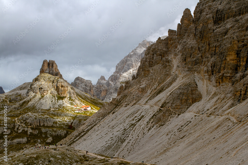 Dolomites.Tre Cime di Lavaredo.
Mountain range in the Eastern Alps. The massif is located in the northeastern part of Italy.
The Dolomites are a popular area for tourism and winter sports.
