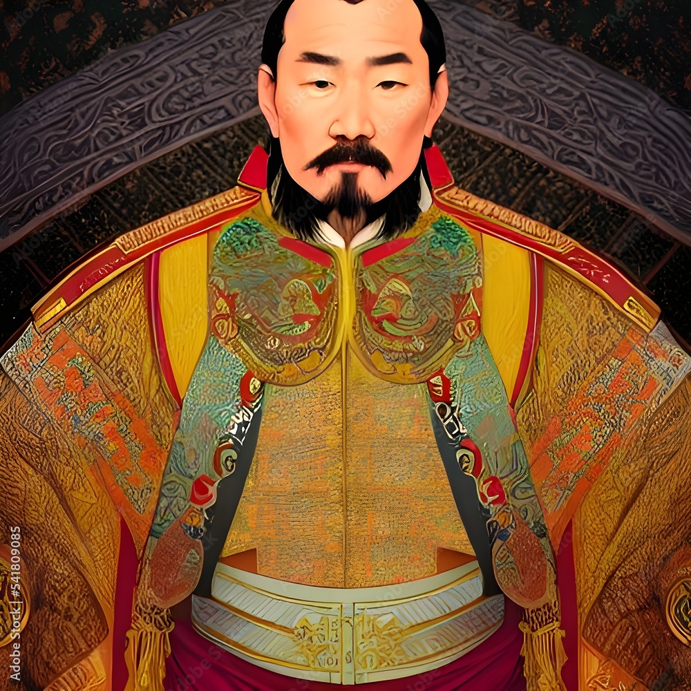 Portrait of Genghis Khan, Mongolian Emperor. High quality illustration Stock Illustration