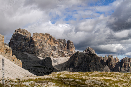 Dolomites.Tre Cime di Lavaredo.Mountain range in the Eastern Alps. The massif is located in the northeastern part of Italy.The Dolomites are a popular area for tourism and winter sports.