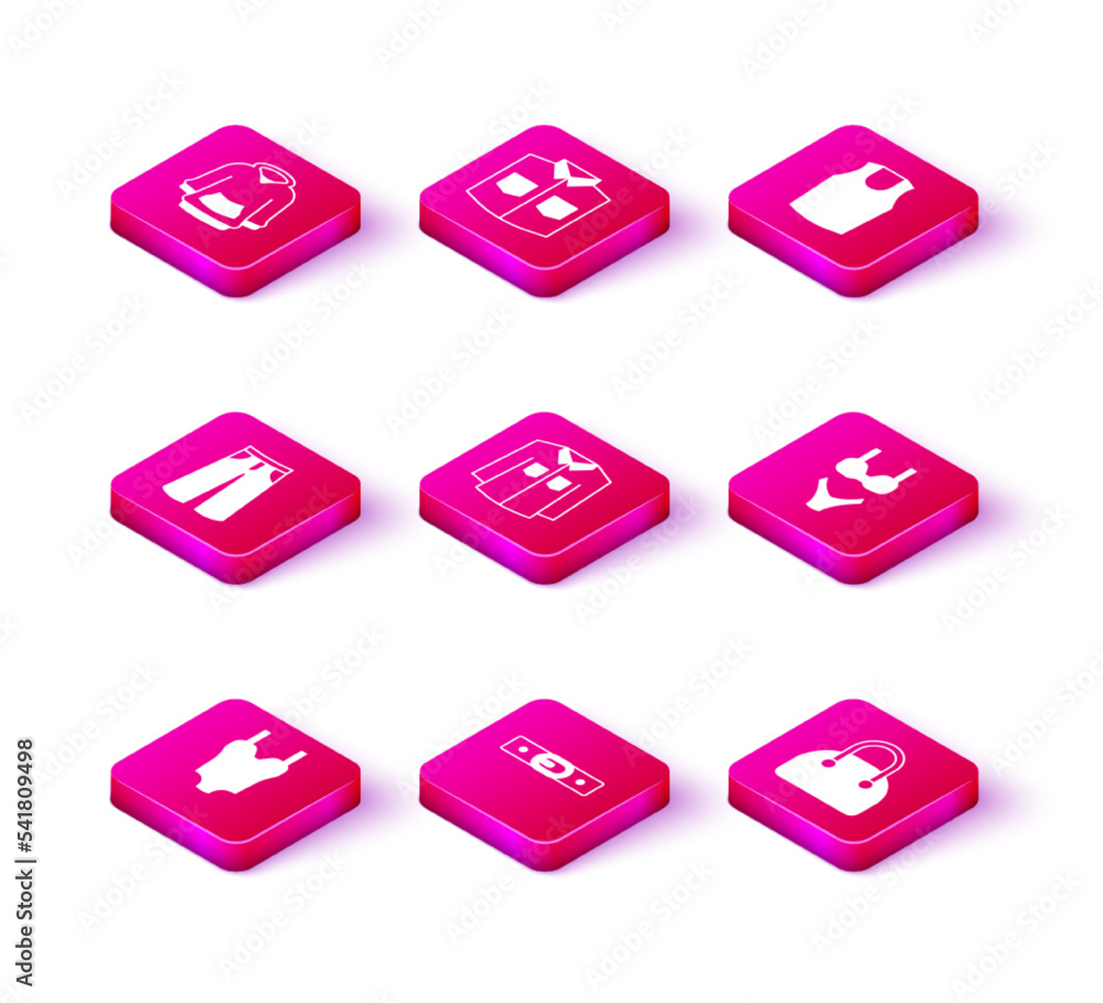 Set Swimsuit, Belt, Pants, Shirt, Handbag, Undershirt and icon. Vector Set Swimsuit, Belt, Pants, Shirt, Handbag, Undershirt and icon. Vector