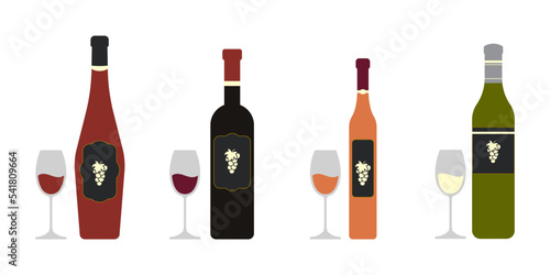 Set of red, rose and white wine bottles and wine glasses. Wine festival flyer, banner template. Vector pattern with wine glasses and bottles. Business card for beaujolais nouveau party. Red wine day.
