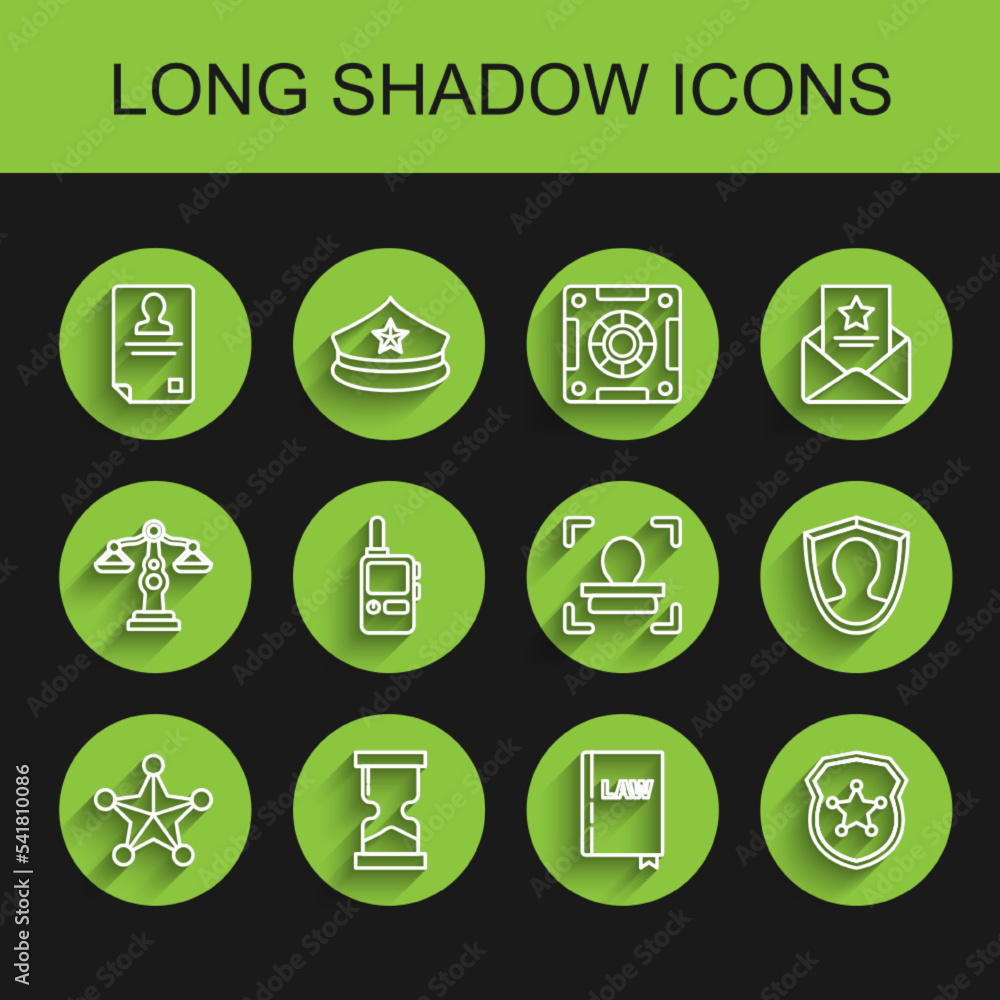 Set line Hexagram sheriff, Old hourglass, Identification badge, Law