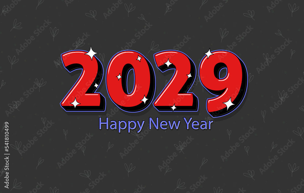 Happy New Year 2029 Numbers Written In a Red Bold Font On Floral
