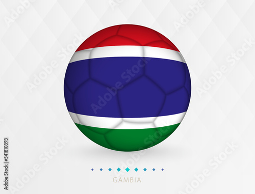 Football ball with Gambia flag pattern, soccer ball with flag of Gambia national team.