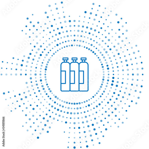Blue line Industrial gas cylinder tank for all inert and mixed inert gases icon isolated on white background. Abstract circle random dots. Vector