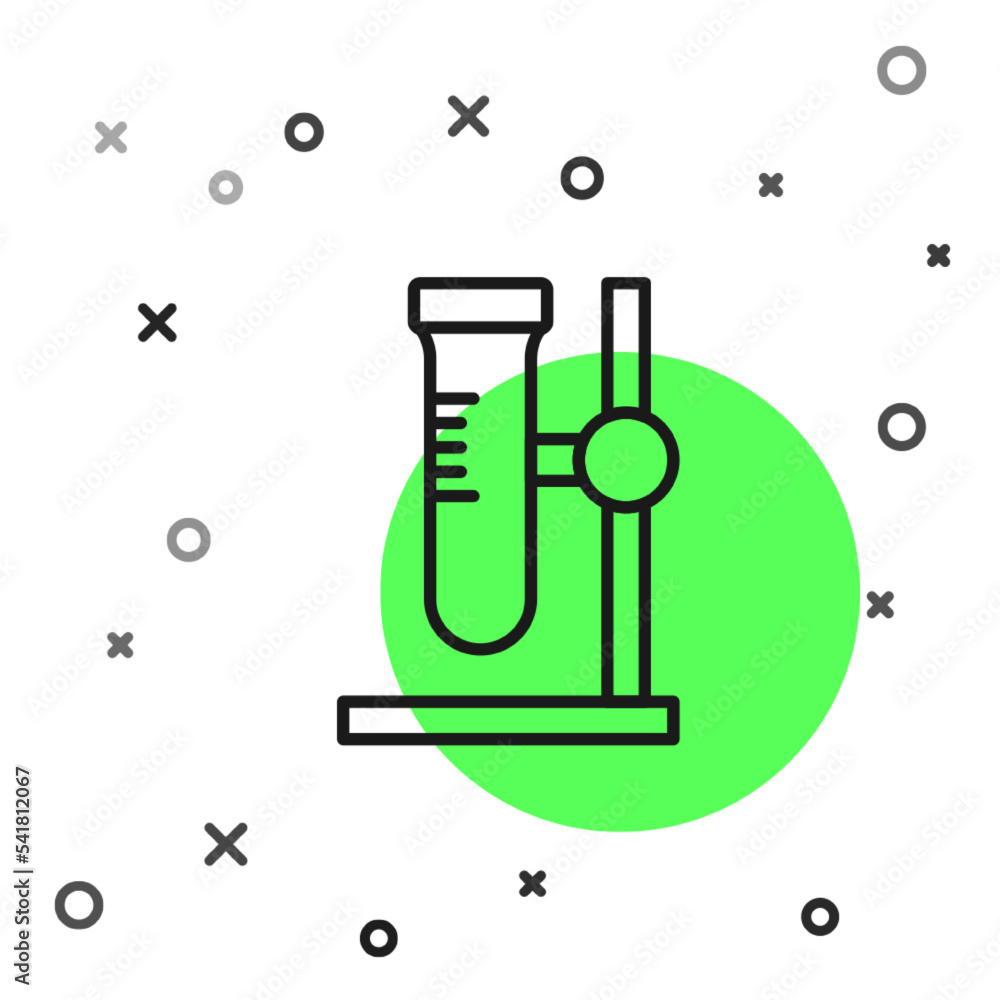 Black line Glass test tube flask on stand icon isolated on white ...