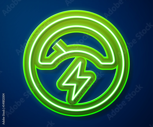 Glowing neon line Ampere meter, multimeter, voltmeter icon isolated on blue background. Instruments for measurement of electric current. Vector