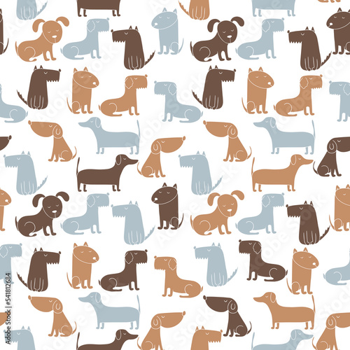 Funny dogs. Seamless pattern colored colorful dogs