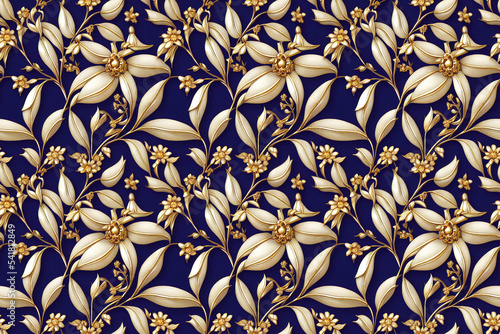 Beautiful floral jewelry wallpaper. Seamless repeat pattern for wallpaper, fabric and paper packaging, curtains, duvet covers, pillows, digital print design. 3d illustration 