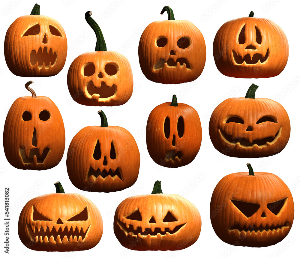 Group of Halloween pumpkins 3D illustration
Group of Halloween pumpkins 3D illustration