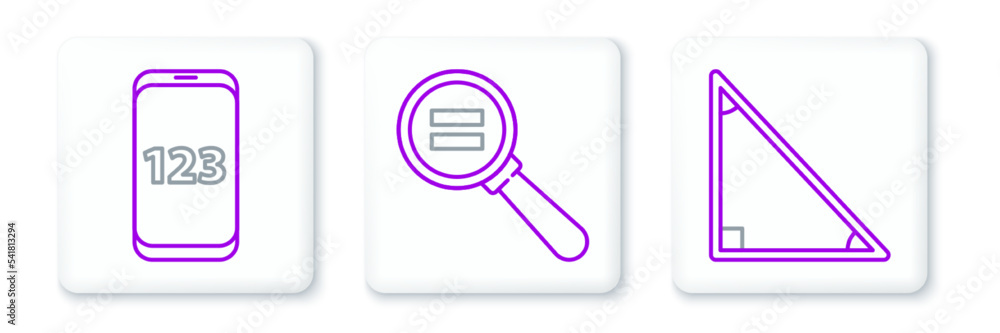 Set line Triangle math, Mobile calculator interface and Calculation icon. Vector Set line Triangle math, Mobile calculator interface and Calculation icon. Vector