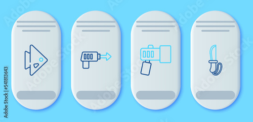 Set line Fishing harpoon, Flashlight, and Knife icon. Vector