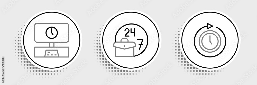 Set line Clock with arrow, Smart Tv time and Always busy icon. Vector Set line Clock with arrow, Smart Tv time and Always busy icon. Vector