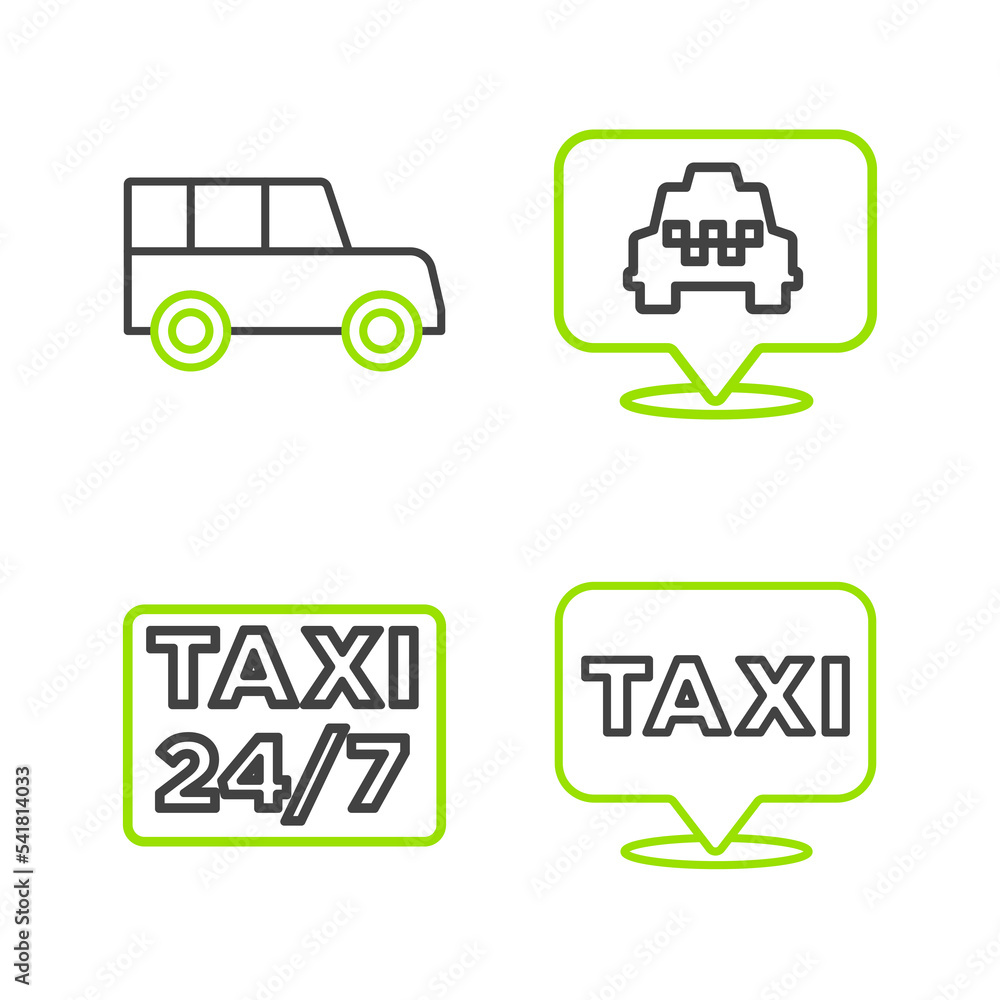 Set line Location with taxi, and Car icon. Vector Set line Location with taxi, and Car icon. Vector