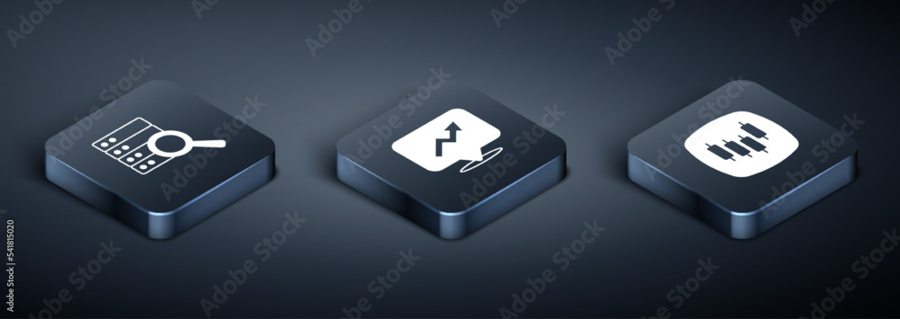 Naklejka premium Set Isometric Server, Browser with stocks market and Financial growth icon. Vector