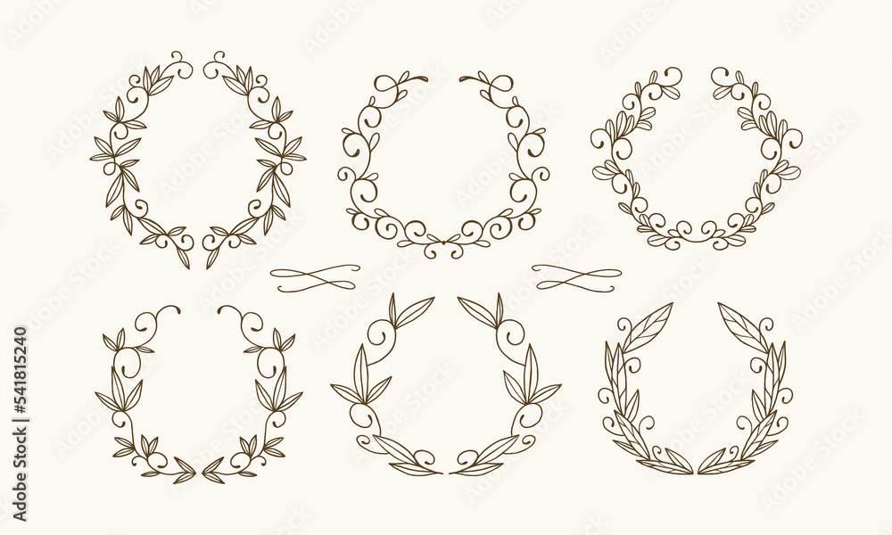 Set of elegant frames for text in natural style. Round frames with swirls in doodle style. Vintage patterns for text decoration. Set of elegant frames for text in natural style. Round frames with swirls in doodle style. Vintage patterns for text decoration.