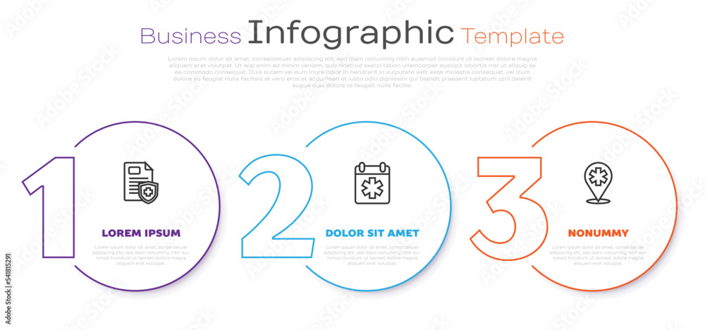 Set line Patient record, Doctor appointment and Location hospital. Business infographic template. Vector Set line Patient record, Doctor appointment and Location hospital. Business infographic template. Vector