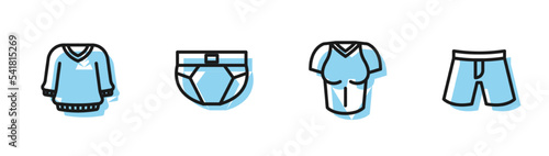 Set line T-shirt, Sweater, Men underpants and Short or icon. Vector