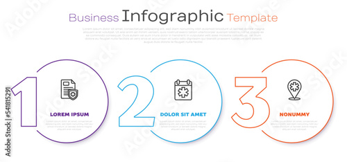 Set line Patient record, Doctor appointment and Location hospital. Business infographic template. Vector