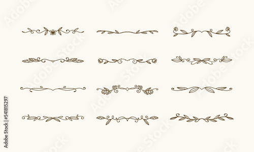 A set of dividers for text in an elegant style. Hand drawn decor set for text. Vintage calligraphic elements. Ornate design elements.