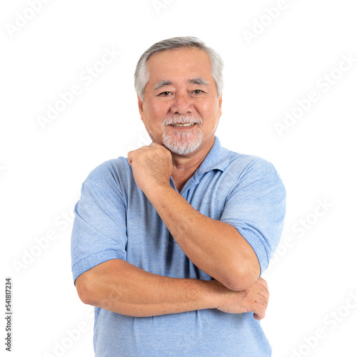 Portrait senior man feel happy isolated on white background - lifestyle senior male concept