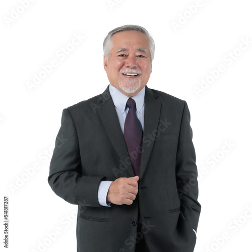Asian senior businessman , old man with suit feel happy good health isolated on white background - concept for senior business success