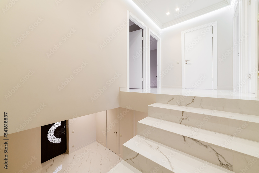 bright stairs in a new clean white house with a designer interior Stock ...