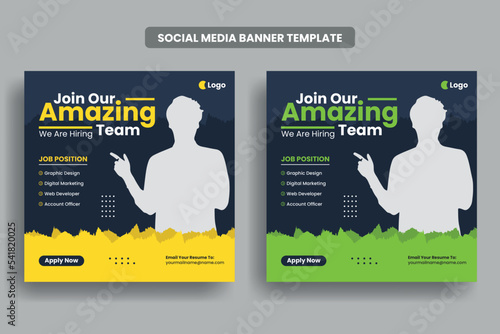 We are hiring job vacancy social media post banner template or web banner layout, facebook banner design