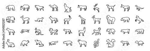 Collection of icons related to Animal body, including icons like Bear, dog, Dinosaur, Cow and more. vector illustrations, Pixel Perfect set