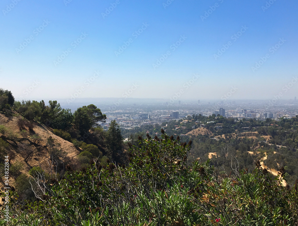 The skyline of Los Angeles in the distance as seen from Griffith Park.