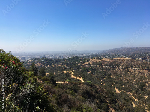 The skyline of Los Angeles in the distance as seen from Griffith Park.