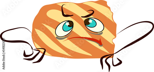A disgruntled character of half a loaf of bread. A character with emotions and pens. Vector graphics.