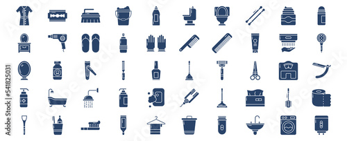 Collection of icons related to Bathroom and toilet accessories, including icons like nn and more. vector illustrations, Pixel Perfect set
