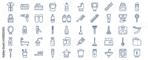 Collection of icons related to Bathroom and toilet accessories, including icons like nn and more. vector illustrations, Pixel Perfect set
