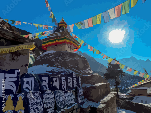 Buddhist Stupa in mountains, Everest region, Nepal