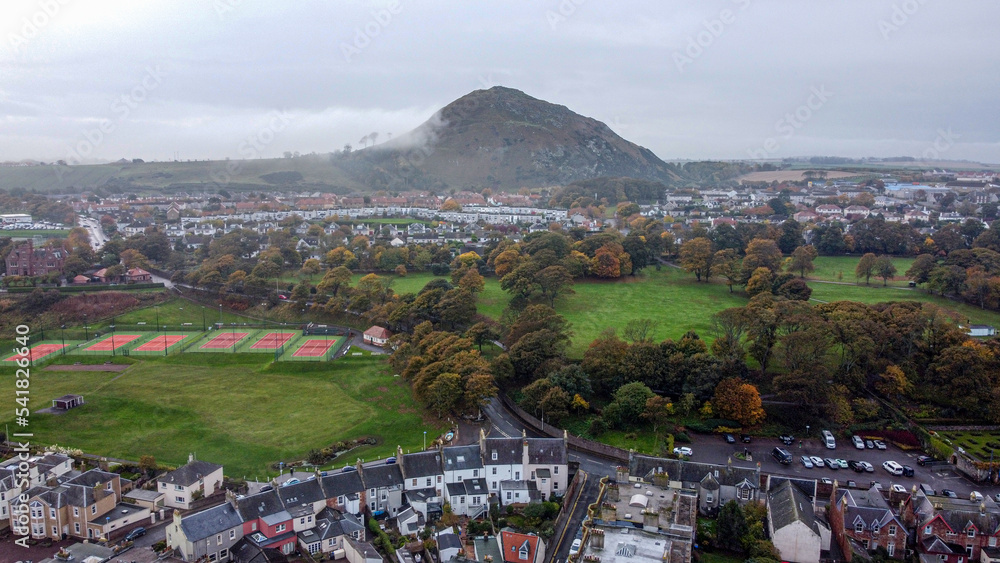 North Berwick town and North Berwick Law Hill view, East Lothian