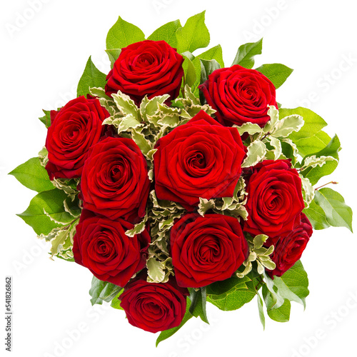 Print op canvas PNG Red roses bouquet green leaves isolated transparent background