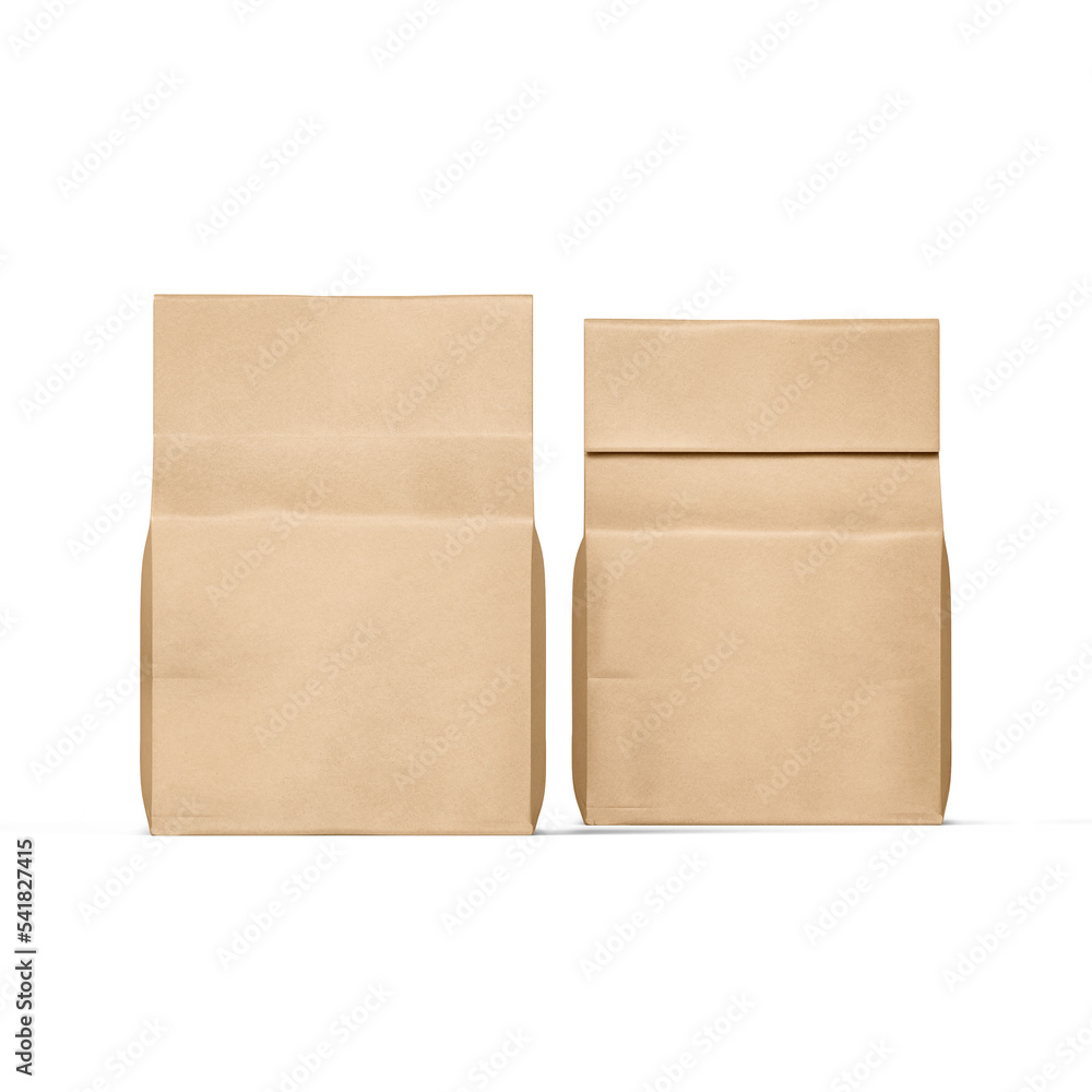 Blank Paper bag packaging Mockup as Coffee Bag or nuts bag for branding isolated on white 3d illustration