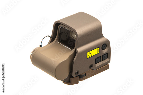 Modern optical collimator sight. Aiming device for shooting at short distances. Isolate on a white back. photo