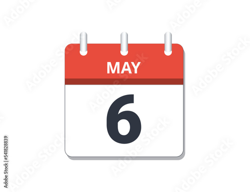 May 6th calendar icon vector.