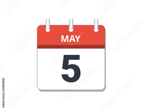 May 5th calendar icon vector. 