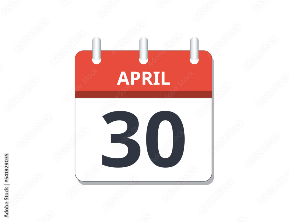 April 30th calendar icon vector. April 30th calendar icon vector.