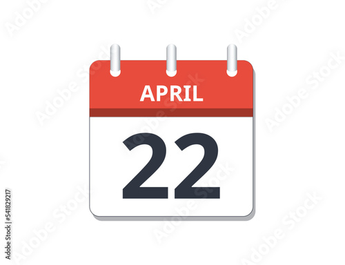 April 22nd calendar icon vector. 