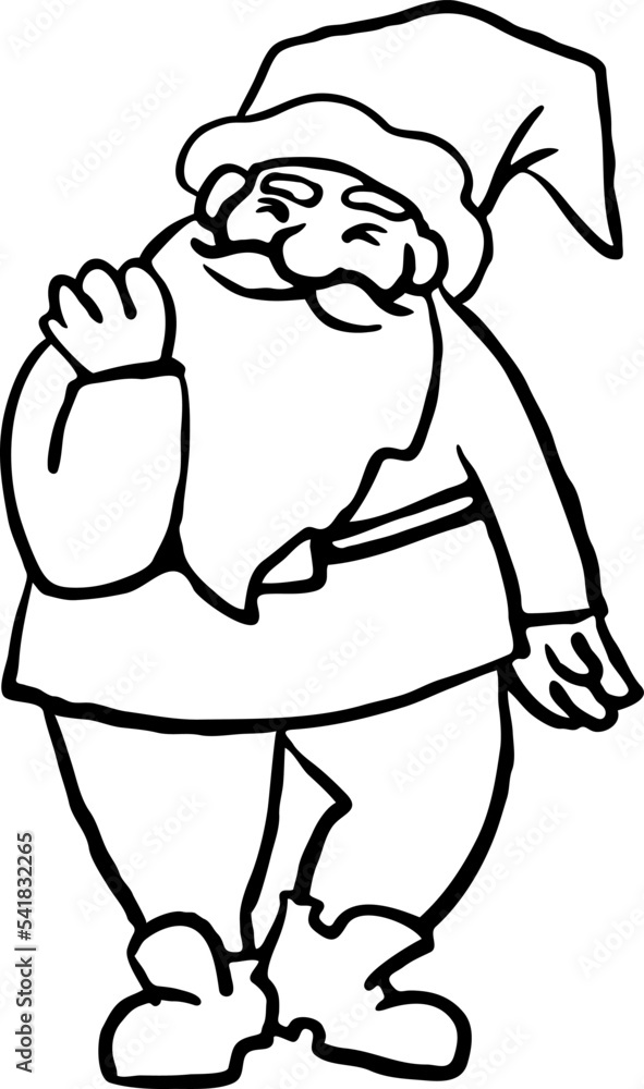 Funny Santa Claus dancing, hand drawn cartoon character, comic personage illustration. Decorative element for poster print, Christmas party invitation, vector design. Traditional winter celebration.