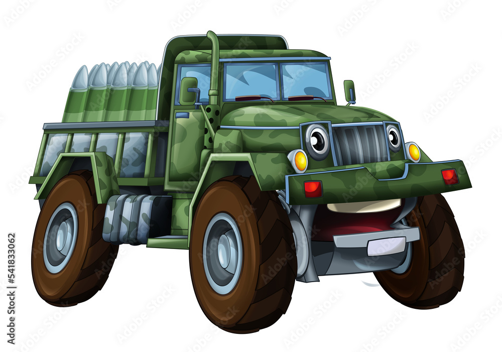 cartoon funny off road military truck car with bullets ammo