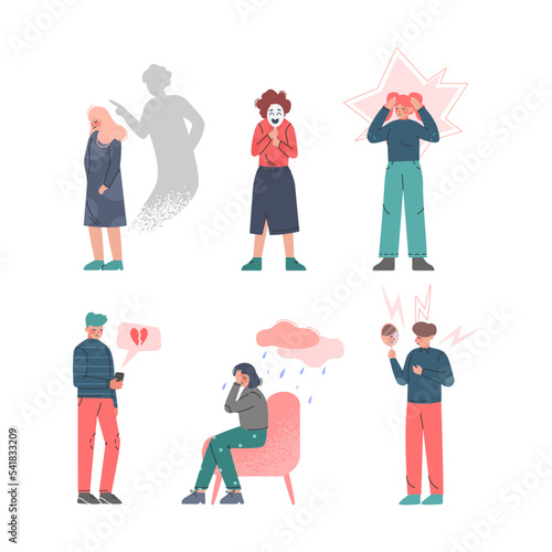 Teenagers Suffering from Psychological Problems Vector Set