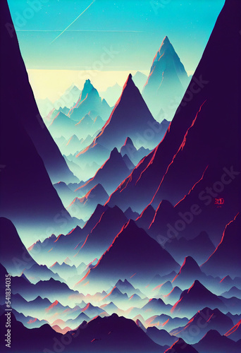 Retro Sketch of Mountain Ranges