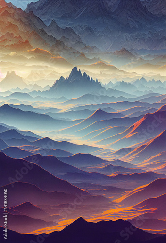 Retro Sketch of Mountain Ranges